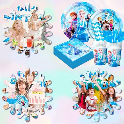لوازم الحفلات فروزن، 130 قطعة من أدوات مائدة الحفلات المجمدة - أطباق فروزن ومناديل وأغطية طاولة ولافتة عيد ميلاد فروزن وما إلى ذلك لوازم حفلات أعياد الميلاد فروزن للفتيات in Kuwait