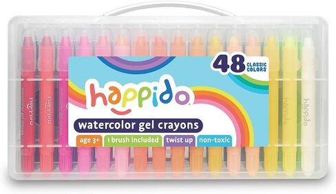 Happido Watercolor Gel Crayons, 48 Piece Set - Smooth Writing and Easy Watercolor Effects, Great for Drawing, Coloring, Painting, and More, Comes with Brush and Carrying and Storage Case in Kuwait