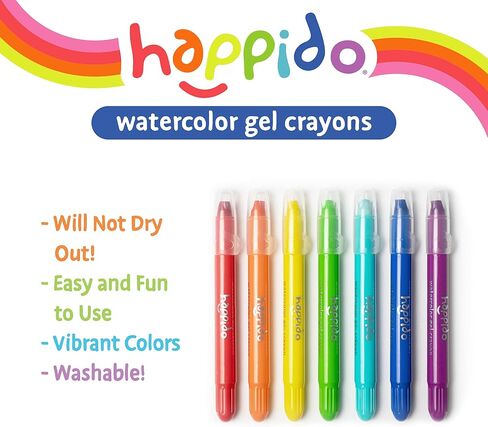 Happido Watercolor Gel Crayons, 48 Piece Set - Smooth Writing and Easy Watercolor Effects, Great for Drawing, Coloring, Painting, and More, Comes with Brush and Carrying and Storage Case in Kuwait