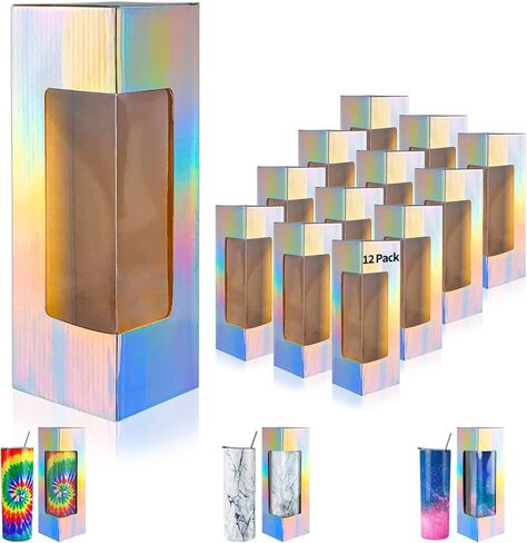 【12 عبوة】صناديق هدايا لكوب التسامي، 3.3 انش × 3.3 انش × 9.8 انش، صندوق هدايا شفاف سعة 12 و20 و30 اونصة، اكواب تسامي رفيعة ومستقيمة، كوب تسامي in Kuwait