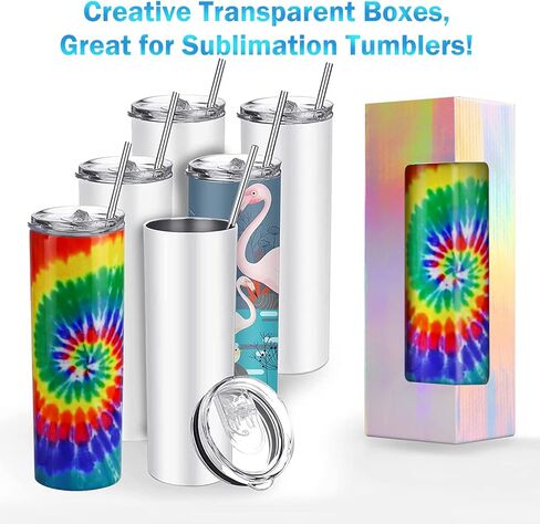 【12 عبوة】صناديق هدايا لكوب التسامي، 3.3 انش × 3.3 انش × 9.8 انش، صندوق هدايا شفاف سعة 12 و20 و30 اونصة، اكواب تسامي رفيعة ومستقيمة، كوب تسامي in Kuwait