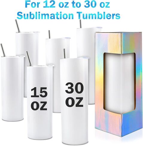 【12 عبوة】صناديق هدايا لكوب التسامي، 3.3 انش × 3.3 انش × 9.8 انش، صندوق هدايا شفاف سعة 12 و20 و30 اونصة، اكواب تسامي رفيعة ومستقيمة، كوب تسامي in Kuwait