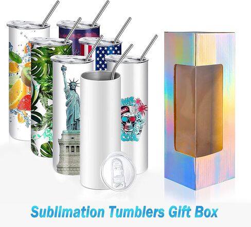 【12 عبوة】صناديق هدايا لكوب التسامي، 3.3 انش × 3.3 انش × 9.8 انش، صندوق هدايا شفاف سعة 12 و20 و30 اونصة، اكواب تسامي رفيعة ومستقيمة، كوب تسامي in Kuwait