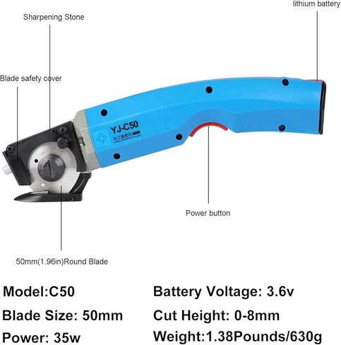 ماكينة قطع النسيج الدوارة الكهربائية المحمولة من RESHY مع شفرة دوارة 50 مم قابلة لإعادة الشحن باليد، مقص كهربائي لقطع القماش والجلود متعدد الطبقات in Kuwait