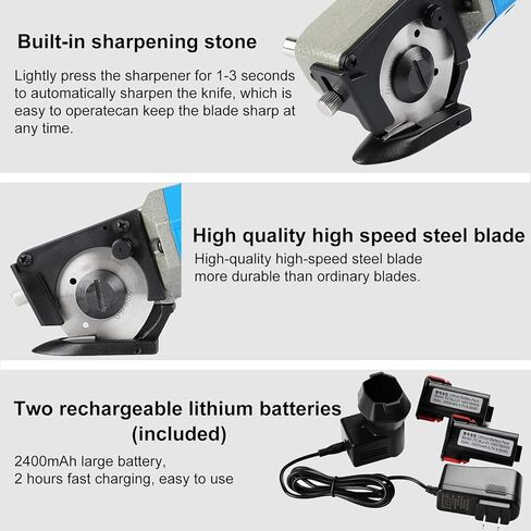 ماكينة قطع النسيج الدوارة الكهربائية المحمولة من RESHY مع شفرة دوارة 50 مم قابلة لإعادة الشحن باليد، مقص كهربائي لقطع القماش والجلود متعدد الطبقات in Kuwait