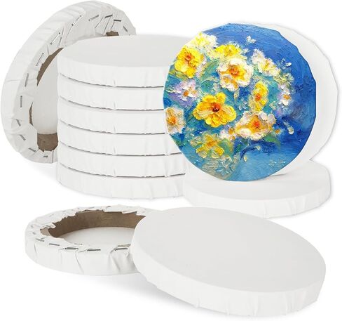 WOPPLXY 15 Pcs Round Canvases for Painting, 6 Inch Diameter White Blank Canvas Boards, 100% Cotton Stretched Canvas, Circle Canvas for Acrylic Pouring and Oil Painting in Saudi Arabia