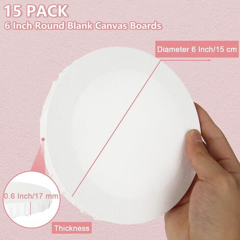 WOPPLXY 15 Pcs Round Canvases for Painting, 6 Inch Diameter White Blank Canvas Boards, 100% Cotton Stretched Canvas, Circle Canvas for Acrylic Pouring and Oil Painting in Saudi Arabia