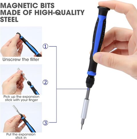 Screwdriver - Screwdriver Set 23-in-1 with 11Pcs Double End S2 Steel Precision Bit Set, Mini Phillips Torx Bits Ideal for Glasses Watch Phone and Electronics Repair in Kuwait