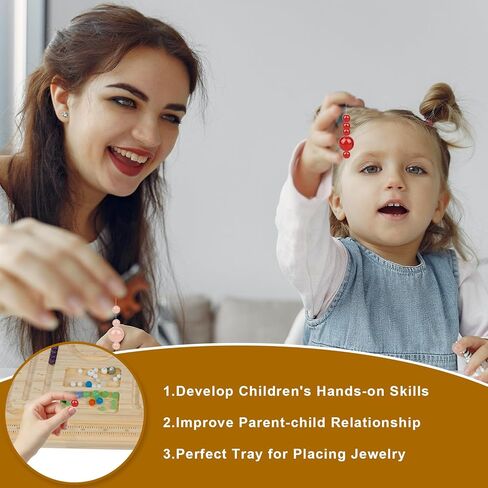 POPRHINO Wooden Bead Board for Jewelry Making, Jewelry Beading Design Tray for Bracelet Necklaces Making 13.7 x 11.4 x 0.8 inch in Kuwait