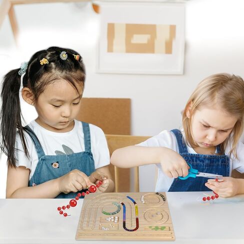 POPRHINO Wooden Bead Board for Jewelry Making, Jewelry Beading Design Tray for Bracelet Necklaces Making 13.7 x 11.4 x 0.8 inch in Kuwait