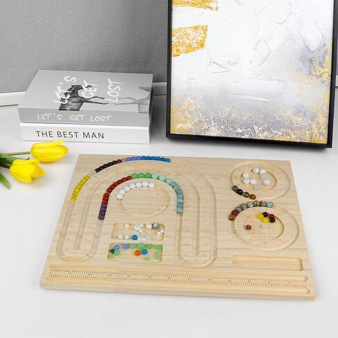 POPRHINO Wooden Bead Board for Jewelry Making, Jewelry Beading Design Tray for Bracelet Necklaces Making 13.7 x 11.4 x 0.8 inch in Kuwait
