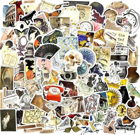 100 Pcs Aesthetic Vintage Vinyl Stickers - Scrapbook Journaling Laptop Water Bottles Waterproof Retro Stickers Skins & Decals, Adults DIY Craft Decor Nostalgic Theme Party Favor & Supplies in Saudi Arabia