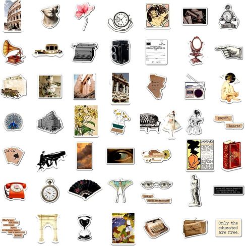 100 Pcs Aesthetic Vintage Vinyl Stickers - Scrapbook Journaling Laptop Water Bottles Waterproof Retro Stickers Skins & Decals, Adults DIY Craft Decor Nostalgic Theme Party Favor & Supplies in Saudi Arabia