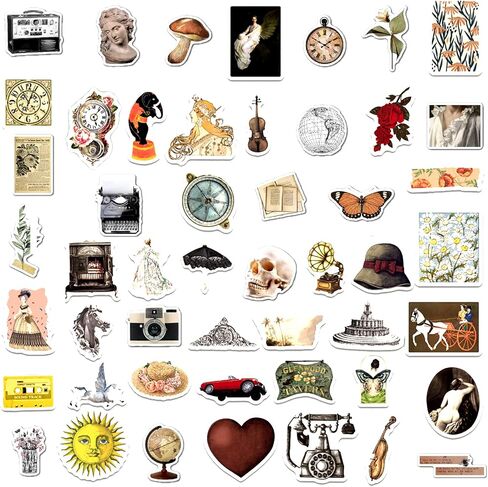 100 Pcs Aesthetic Vintage Vinyl Stickers - Scrapbook Journaling Laptop Water Bottles Waterproof Retro Stickers Skins & Decals, Adults DIY Craft Decor Nostalgic Theme Party Favor & Supplies in Saudi Arabia