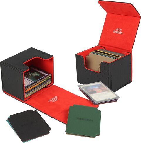صندوق بطاقات AEGIS GUARDIAN لـ MTG، صندوق سطح القائد يحمل أكثر من 120 بطاقة بأكمام، حامل حافظة بطاقات مغناطيسية قوية من الجلد للبطاقات السحرية TCG CCG، داخلي أحمر in Kuwait