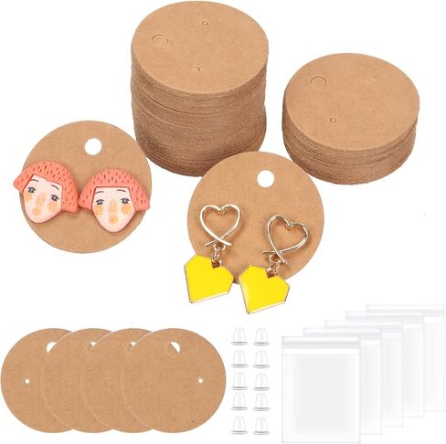 Swpeet 600Pcs Black Earring Display Cards Assorment Kit, 4CM-1.6 Inch Round Earring Holder Cards with Earring Backs and Self-Seal Bags, Ear Studs Holder Cards for Ear Studs and Earrings Display in Kuwait