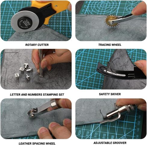 مجموعة ادوات جلدية، ادوات عمل جلدية، مجموعات ادوات ولوازم الحرف الجلدية مع ادوات ختم الجلد، بساط تقطيع، اداة حفر ومسامير للمبتدئين والمحترفين in Kuwait