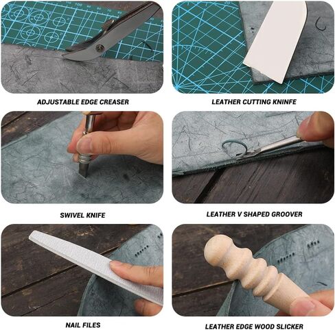 مجموعة ادوات جلدية، ادوات عمل جلدية، مجموعات ادوات ولوازم الحرف الجلدية مع ادوات ختم الجلد، بساط تقطيع، اداة حفر ومسامير للمبتدئين والمحترفين in Kuwait