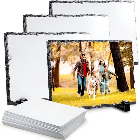 SAE 4 Pack Sublimation Slate Blanks and Sublimation Paper 8.3x11.7 100 Sheets 100g,DIY Stone Frame 6x8 with Display Stand-Slate Sublimation Plaque and Rock Plank,Heat Transfer Paper for Inkjet Printer in Saudi Arabia