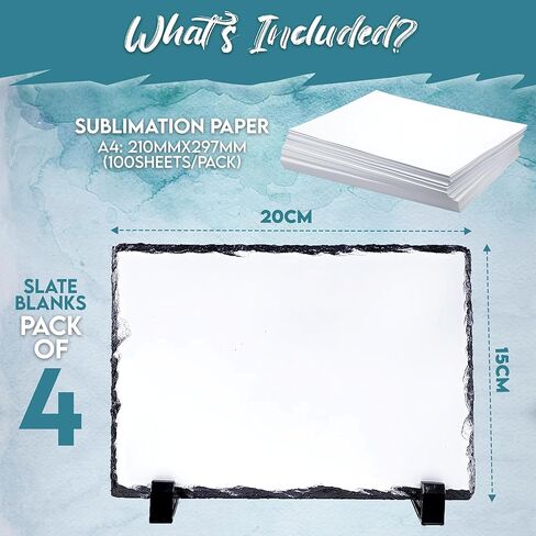 SAE 4 Pack Sublimation Slate Blanks and Sublimation Paper 8.3x11.7 100 Sheets 100g,DIY Stone Frame 6x8 with Display Stand-Slate Sublimation Plaque and Rock Plank,Heat Transfer Paper for Inkjet Printer in Saudi Arabia