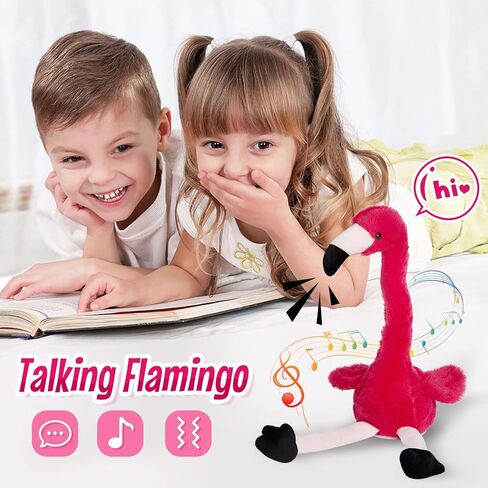 CozyWorld 13 بوصة فلامنغو الناطق كرر ما قلته لعبة تفاعلية لطيفة من القطيفة حيوانات محشوة هدايا عيد ميلاد للأولاد والبنات، أحمر in Kuwait