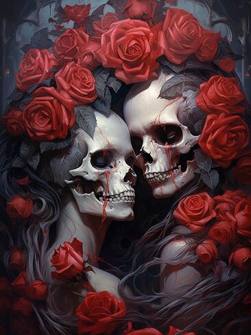 Jungobiu 5D الماس مجموعات الطلاء للبالغين زوجين زهرة الجمجمة، DIY الماس الفن روز مجموعات الطلاء مع الماس الحفر الكامل جولة الكريستال حجر الراين التطريز المستخدمة للمنزل مكتب جدار ديكور 12X16inch in Kuwait