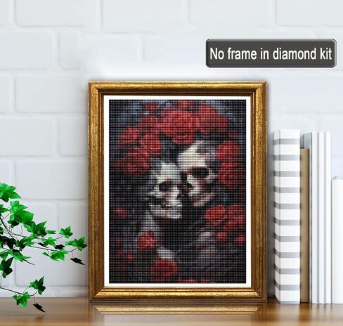 Jungobiu 5D الماس مجموعات الطلاء للبالغين زوجين زهرة الجمجمة، DIY الماس الفن روز مجموعات الطلاء مع الماس الحفر الكامل جولة الكريستال حجر الراين التطريز المستخدمة للمنزل مكتب جدار ديكور 12X16inch in Kuwait