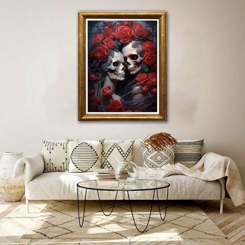 Jungobiu 5D الماس مجموعات الطلاء للبالغين زوجين زهرة الجمجمة، DIY الماس الفن روز مجموعات الطلاء مع الماس الحفر الكامل جولة الكريستال حجر الراين التطريز المستخدمة للمنزل مكتب جدار ديكور 12X16inch in Kuwait