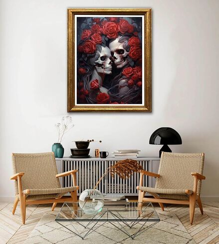 Jungobiu 5D الماس مجموعات الطلاء للبالغين زوجين زهرة الجمجمة، DIY الماس الفن روز مجموعات الطلاء مع الماس الحفر الكامل جولة الكريستال حجر الراين التطريز المستخدمة للمنزل مكتب جدار ديكور 12X16inch in Kuwait