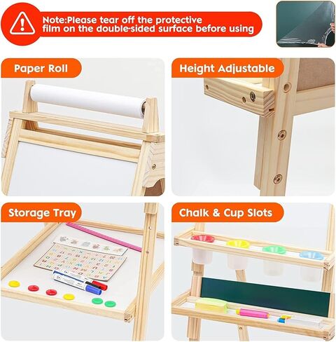 Wooden Easel for Kids 3 in 1 Toddlers Easel with Paper Roll Adjustable Height Art Easel Chalkboard & Whiteboard Drawing Easel for Kids Boys Girls in Kuwait