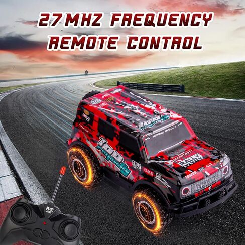 SUPERSUN RC Car, 1:24 Scale All Terrain RC Truck, 2WD 10Km/h Remote Control Car Monster Truck with LedLight, Monster Truck Off Road Racing Car Toys for Kids Boys Girls in Kuwait