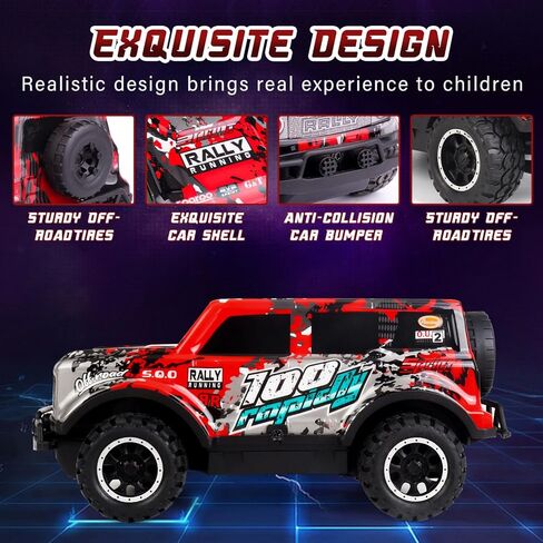 SUPERSUN RC Car, 1:24 Scale All Terrain RC Truck, 2WD 10Km/h Remote Control Car Monster Truck with LedLight, Monster Truck Off Road Racing Car Toys for Kids Boys Girls in Kuwait