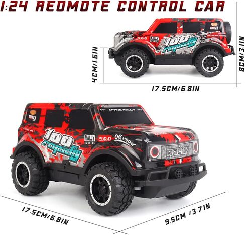 SUPERSUN RC Car, 1:24 Scale All Terrain RC Truck, 2WD 10Km/h Remote Control Car Monster Truck with LedLight, Monster Truck Off Road Racing Car Toys for Kids Boys Girls in Kuwait