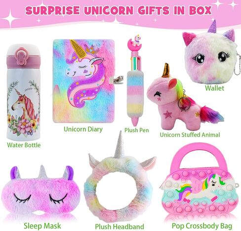 هدايا Duccsko Unicorn للفتيات والأطفال الذين تتراوح أعمارهم بين 6 7 8 9 10-12 عامًا، مذكرات فخمة/زجاجة مياه/عصابة رأس/قناع العين/محفظة/قلم - مجموعة هدايا تحت عنوان وحيد القرن، هدية عيد ميلاد رائعة للفتيات، هدايا عيد الميلاد in Kuwait