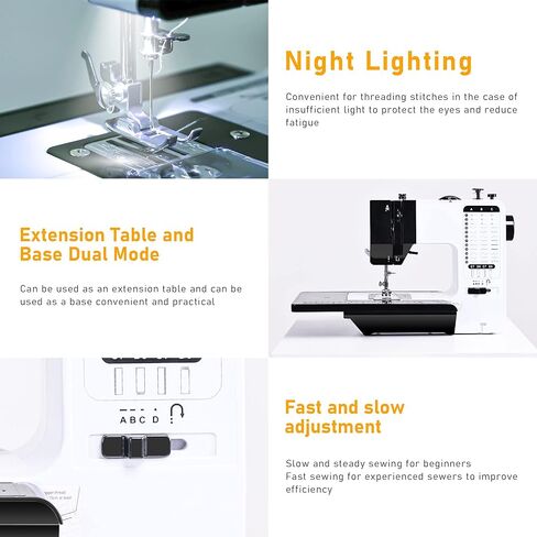 آلة الخياطة Simfelice 38 تطبيقًا للغرزة، آلة خياطة كهربائية صغيرة للمبتدئين مع ضوء LED وطاولة تمديد، آلة خياطة مثالية للأطفال لمشروع الخياطة بنفسك، آلة خياطة للمنزل in Kuwait