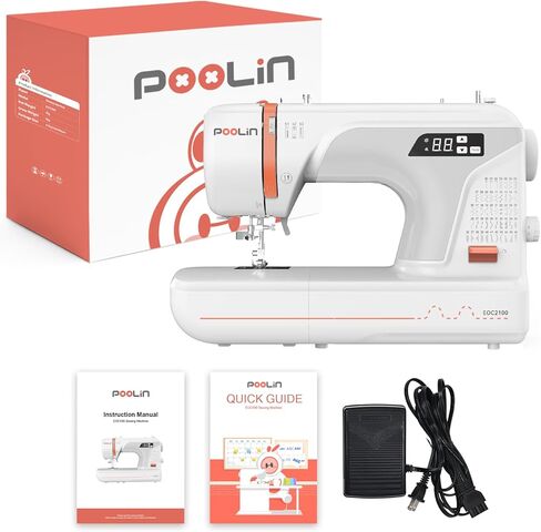 آلة الخياطة المحوسبة POOLIN، 107 تطبيقات غرزة، 8 أقدام ضغط متضمنة، طول وعرض الغرزة قابلان للتعديل، وضعان للخياطة للاستخدام المنزلي in Kuwait