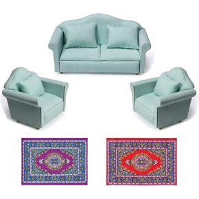 9Pcs Dollhouse Sofa Set,1/12 Dollhouse Decor 3Pcs White Fabric Sofa, 4Pcs Pillow and 2Pcs Miniature Carpet Turkey Rugs Miniature Furniture Toy for Kids Gift (A) in Kuwait