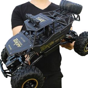 موكولا سيارة RC كبيرة الحجم 1:12 على الطرق الوعرة شاحنة الوحش الزاحفة مع أضواء الرأس، 4WD جميع التضاريس سيارة التحكم عن بعد مع بطاريتين قابلتين للشحن للأطفال البالغين