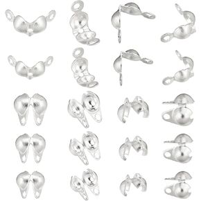 UNICRAFTALE 50pcs Golden Bead Tips Stainless Steel Calotte Ends Open Clamshell Knot Covers Fold-Over Bead Tips 1mm Small Hole End Caps for Knots & Crimp Findings Crafts 5x3x2mm