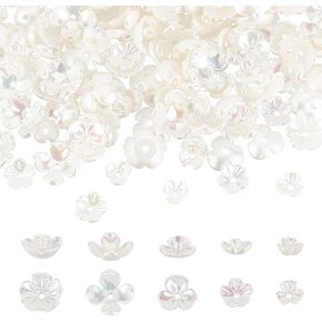 NBEADS 150 Pcs Opaque Resin Flower Beads, 3 Sizes White Flower Resin Bead Caps 5-Petal Floral End Caps for DIY Necklace Earrings Jewelry Making in Kuwait