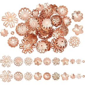 UNICRAFTALE 60pcs 10 Styles 0.5/1/1.2mm Hole 304 Stainless Steel Bead Cap Rose Gold Fancy Hollow Bead End Caps Multi-Petal Flower Spacers Bead Metal End Charm Caps Loose Beads for Jewelry Making in Saudi Arabia