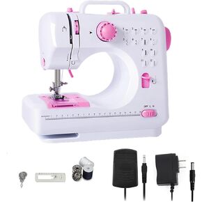ماكينة خياطة صغيرة، آلات خياطة محمولة متعددة الوظائف للمبتدئين، ماكينة خياطة كهربائية صغيرة مع خياطة عكسية و12 غرزة مدمجة، سرعتان بخيط مزدوج مع دواسة قدم in Kuwait