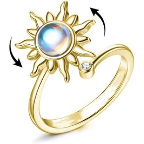 COLORFUL BLING Anxiety Fidget Spinner Ring Fidget Rings for Anxiety Relief Stress Open Adjustable Flower Moon Star Figet Spinning Ring Stackable Ring Fidget Jewelry Women Girls