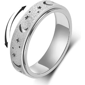 AmorArtSky Anxiety Ring for Women Men, Titanium Stainless Steel Spinner Ring, 5 Colors, 6MM, Size 6-10, 3 Styles Anxiety Ring-Moon Star, Sandblasted Finished, Hollow Outer in Saudi Arabia