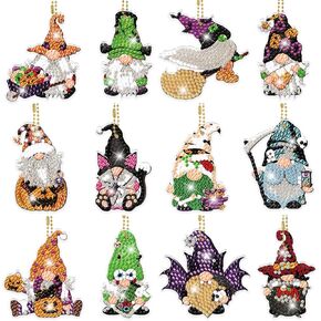 12 PSC Halloween Dwarf Elf Diamond Art Ornaments Double Sided Diamond Painting Keychains 5D Painting Round Drill Pendant Crystal Rhinestone Gem Arts Craft for Christmas Decorations Supplies Gift in Kuwait