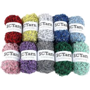 SCYarn for Scrubbies 12 Skeins Bonbons Yarn ألوان متنوعة 100% بوليستر لمشروع مناشف الأطباق والكروشيه والحياكة - إجمالي 984 ياردة مجموعة حرفية (قوس قزح) in Kuwait