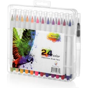 قلم فرشاة الوان مائية 24 لون من 24 لون وفرشاة تلوين مائية مجانية مع طرف مرن للدقة للحرف اليدوية للكبار والمانجا والكوميك والخط، عديم الرائحة وغير سام in Kuwait