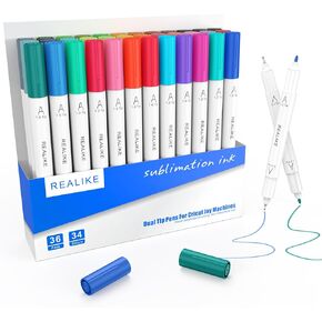 أقلام غير قابلة للذوبان بطرف مزدوج من REALIKE لـ Cricut Joy، مجموعة أقلام تحديد التسامي 36 قطعة متوافقة مع آلة Cricut Joy (0.4 طرف و1.0 طرف)