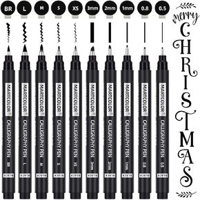 أقلام الخط من ماركولور، 10 أقلام حروف يدوية بحجم للمبتدئين في الكتابة، والرسومات الفنية، والرسم، ودفتر القصاصات، واليوميات، ومجموعة علامات الفرشاة للفنانين البالغين والأطفال المبتدئين in Kuwait