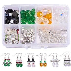 SUNNYCLUE 1 Box DIY Make 6 Pairs Crystal Bead Dangle Earring Making Starter Kits White Snowman Red Angel Glass Bead Christmas Tree Dangle Earrings Jewelry Craft Supplies for Beginner, Instruction